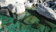 Grün schimmerndes Wasser an der Maggia